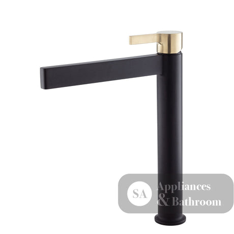Fienza Sansa Tall Basin Mixer - Matte Black - Matte Black / Urban Brass Handle - Tower Basin Mixer