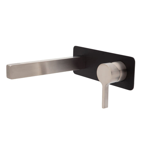 Fienza Sansa Wall Basin Mixer Set - Brushed Nickel - Brushed Nickel / Matte Black Backplate - Wall Mixer Set