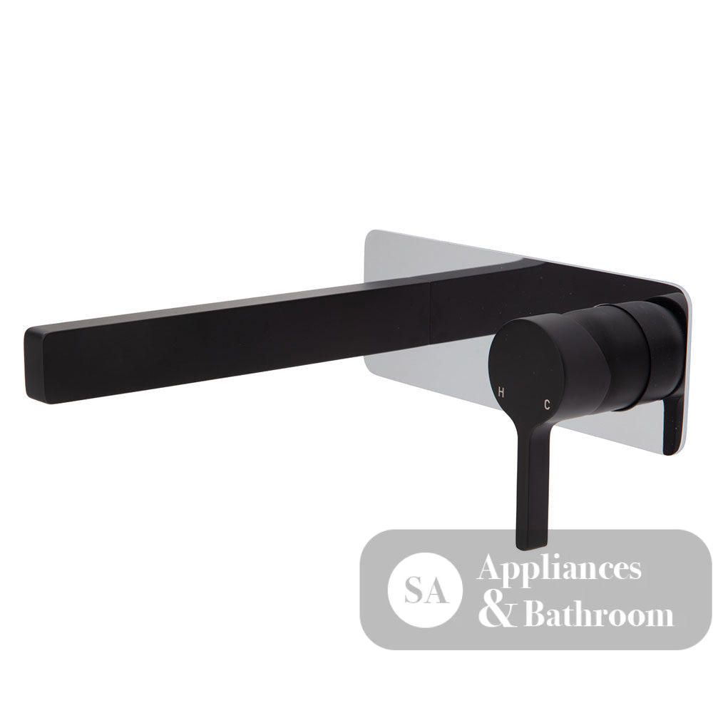 Fienza Sansa Wall Basin Mixer Set - Matte Black - Matte Black / Chrome Backplate - Wall Mixer Set