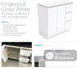 Fienza Sarah 900Mm Si90C Bianco Marble Vanity Unit Fingerpull With Kickboard White - Special Order