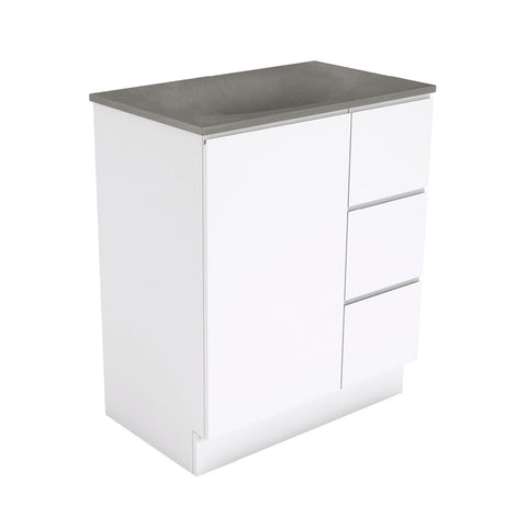 Fienza SAT75CR Satori Fingerpull On Kickboard Vanity 750mm Right Drawers Gloss White - Vanity Units Freestanding