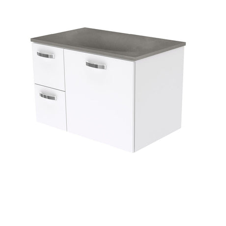 Fienza SAT75JL Satori Unicab Wall Hung Vanity 750mm w/ Handle Left Drawers Gloss White - Vanity Units Wall Hung