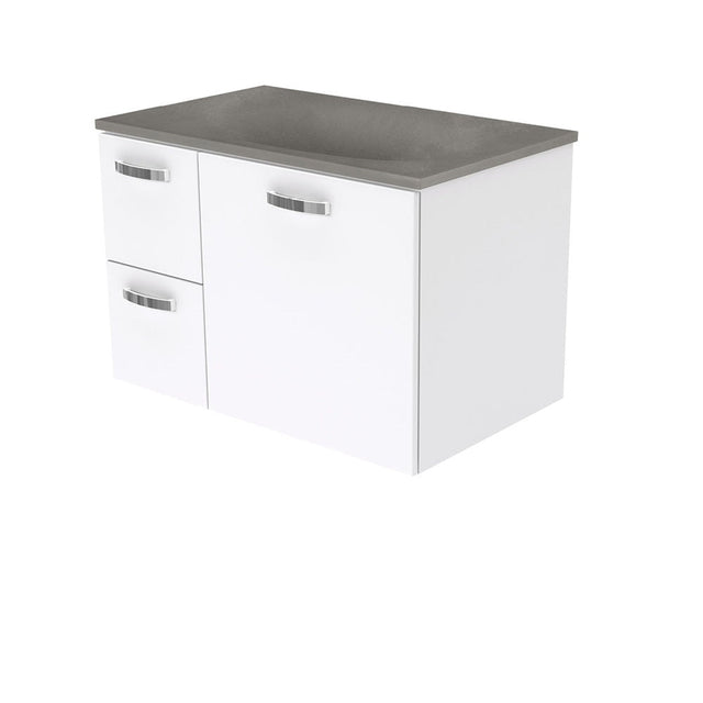 Fienza SAT75JL Satori Unicab Wall Hung Vanity 750mm w/ Handle Left Drawers Gloss White - Vanity Units Wall Hung