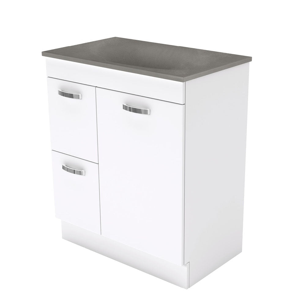 Fienza SAT75NKWL Satori Unicab On Kickboard Vanity 750mm w/ Handles Left Drawers Gloss White - Vanity Units Freestanding