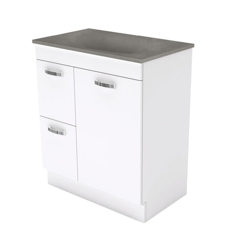 Fienza SAT75NKWL Satori Unicab On Kickboard Vanity 750mm w/ Handles Left Drawers Gloss White - Vanity Units Freestanding