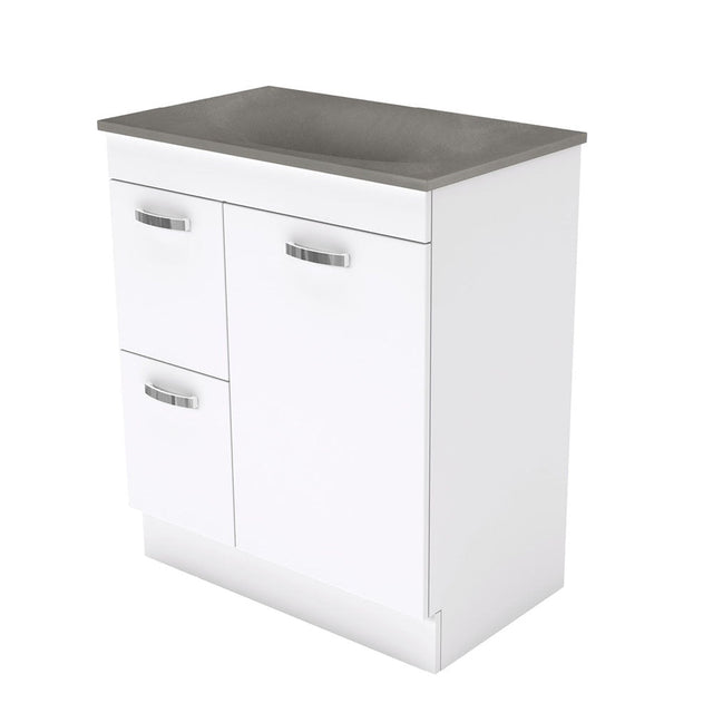 Fienza SAT75NKWL Satori Unicab On Kickboard Vanity 750mm w/ Handles Left Drawers Gloss White - Vanity Units Freestanding