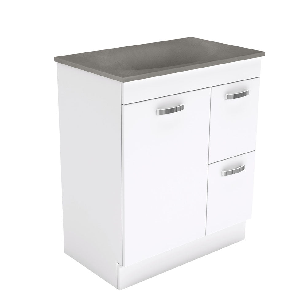 Fienza SAT75NKWR Satori Unicab On Kickboard Vanity 750mm w/ Handle Right Drawers Gloss White - Vanity Units Freestanding