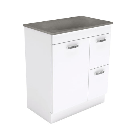 Fienza SAT75NKWR Satori Unicab On Kickboard Vanity 750mm w/ Handle Right Drawers Gloss White - Vanity Units Freestanding