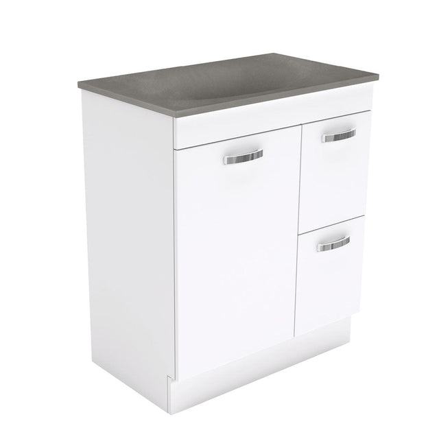 Fienza SAT75NKWR Satori Unicab On Kickboard Vanity 750mm w/ Handle Right Drawers Gloss White - Vanity Units Freestanding