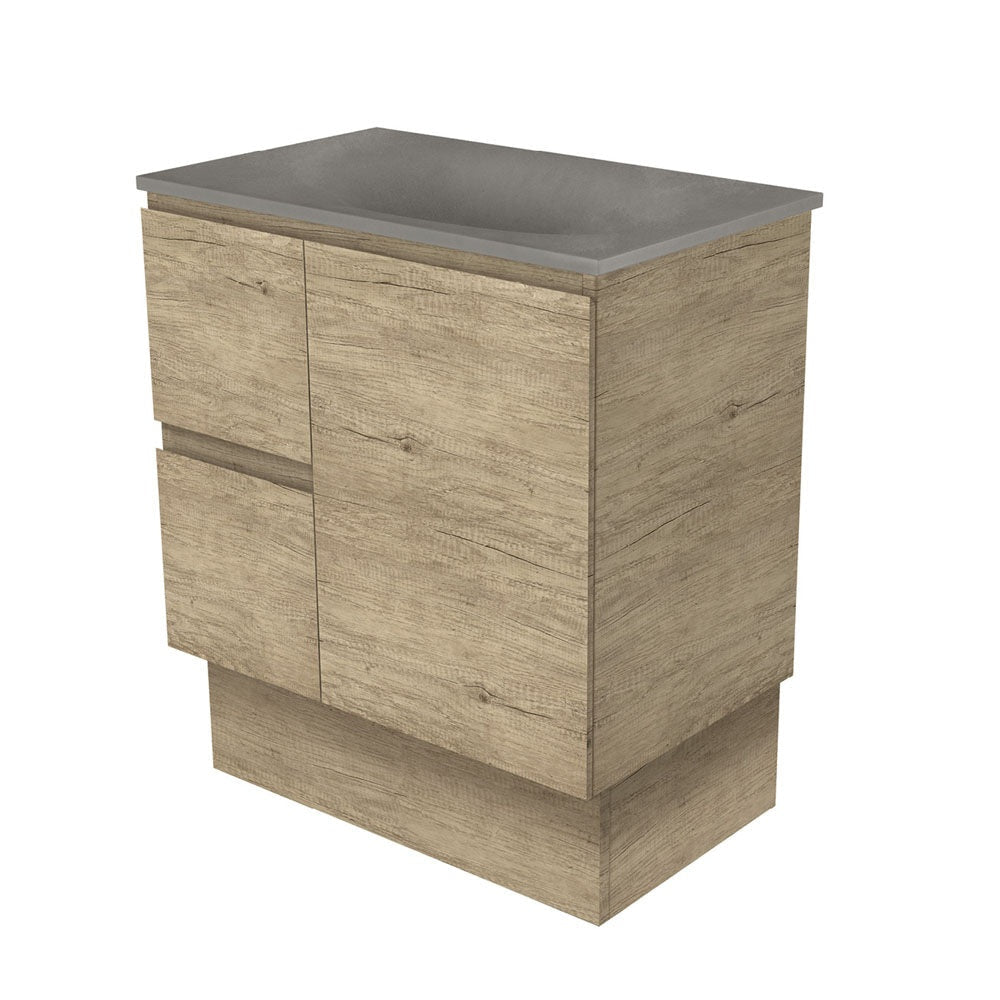 Fienza SAT75SKL Satori Edge On Kickboard Vanity 750mm Left Drawers Scandi Oak - Vanity Units Freestanding