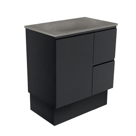 Fienza SAT75ZBKR Satori Fingerpull On Kickboard Vanity 750mm Right Drawers Satin Black - Vanity Units Freestanding