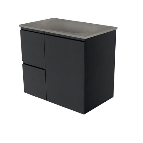 Fienza SAT75ZBL Satori Fingerpull Wall Hung Vanity 750mm Left Drawers Satin Black - Vanity Units Wall Hung