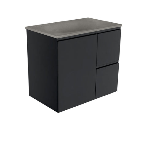 Fienza SAT75ZBR Satori Fingerpull Wall Hung Vanity 750mm Right Drawers Satin Black - Vanity Units Wall Hung