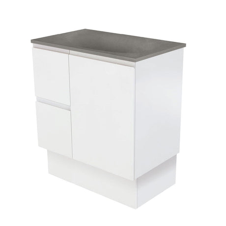 Fienza SAT75ZKL Satori Fingerpull On Kickboard Vanity 750mm Left Drawers Satin White - Vanity Units Freestanding