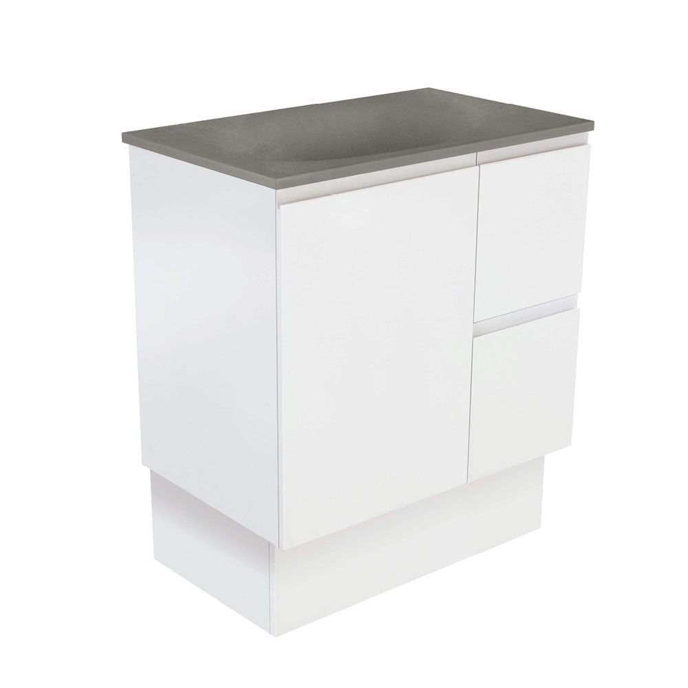Fienza SAT75ZKR Satori Fingerpull On Kickboard Vanity 750mm Right Drawers Satin White - Vanity Units Freestanding