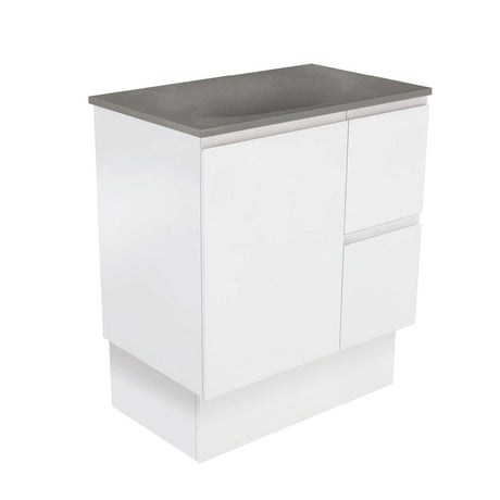 Fienza SAT75ZKR Satori Fingerpull On Kickboard Vanity 750mm Right Drawers Satin White - Vanity Units Freestanding