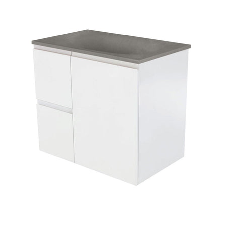 Fienza SAT75ZL Satori Fingerpull Wall Hung Vanity 750mm Left Drawers Satin White - Vanity Units Wall Hung