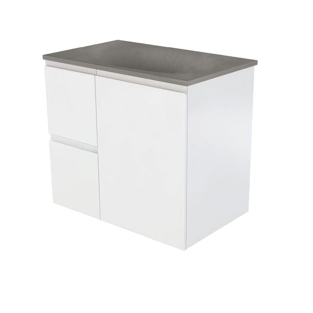 Fienza SAT75ZL Satori Fingerpull Wall Hung Vanity 750mm Left Drawers Satin White - Vanity Units Wall Hung