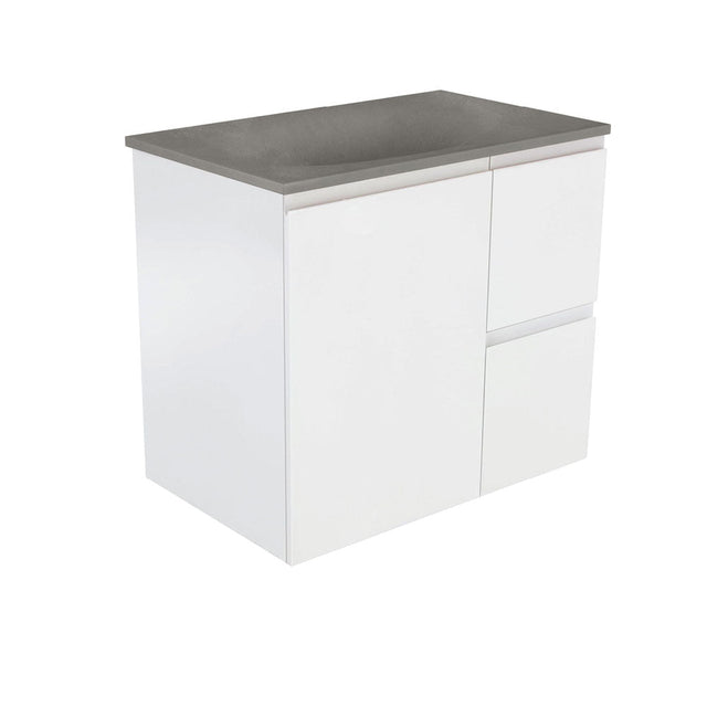 Fienza SAT75ZR Satori Fingerpull Wall Hung Vanity 750mm Right Drawers Satin White - Vanity Units Wall Hung