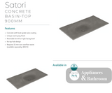 Fienza SAT90 Satori 900mm Concrete Basin Top - Basins