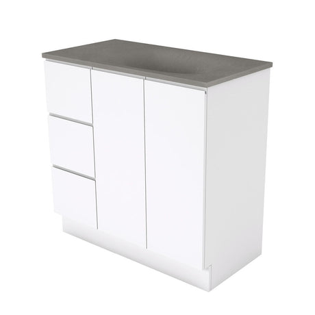 Fienza SAT90CL Satori Fingerpull On Kickboard Vanity 900mm Left Drawers Gloss White - Vanity Units Freestanding