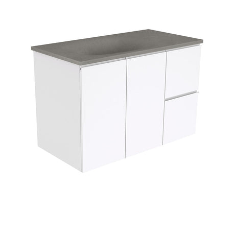 Fienza SAT90FR Satori Fingerpull Wall Hung Vanity 900mm Right Drawers Gloss White - Vanity Units Wall Hung