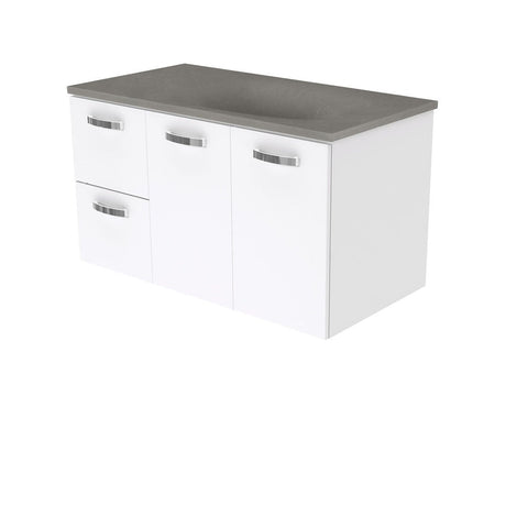 Fienza SAT90JL Satori Unicab Wall Hung Vanity 900mm w/ Handle Left Drawers Gloss White - Vanity Units Wall Hung