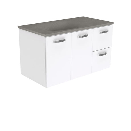 Fienza SAT90JR Satori Unicab Wall Hung Vanity 900mm w/ Handle Right Drawers Gloss White - Vanity Units Wall Hung