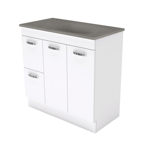 Fienza SAT90NKWL Satori Unicab On Kickboard Vanity 900mm w/ Handles Left Drawers Gloss White - Vanity Units Freestanding