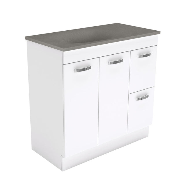 Fienza SAT90NKWR Satori Unicab On Kickboard Vanity 900mm w/ Handle Right Drawers Gloss White - Vanity Units Freestanding