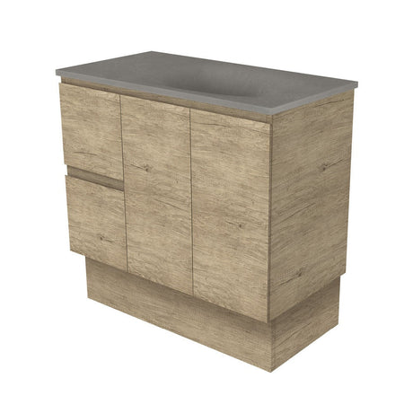 Fienza SAT90SKL Satori Edge On Kickboard Vanity 900mm Left Drawers Scandi Oak - Vanity Units Freestanding