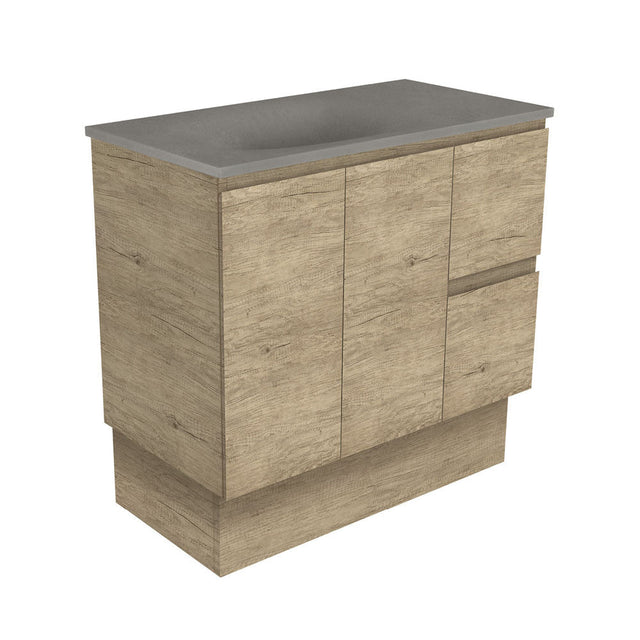 Fienza SAT90SKR Satori Edge On Kickboard Vanity 900mm Right Drawers Scandi Oak - Vanity Units Freestanding