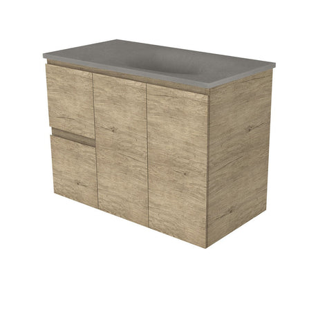 Fienza SAT90SL Satori Edge Wall Hung Vanity 900mm Left Drawers Scandi Oak - Vanity Units Wall Hung