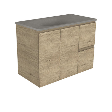 Fienza SAT90SR Satori Edge Wall Hung Vanity 900mm Right Drawers Scandi Oak - Vanity Units Wall Hung