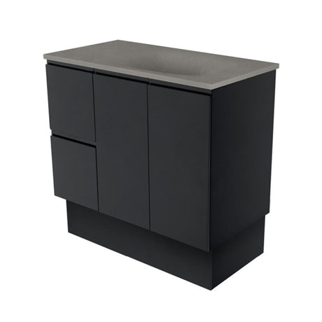 Fienza SAT90ZBKL Satori Fingerpull On Kickboard Vanity 900mm Left Drawers Satin Black - Vanity Units Freestanding