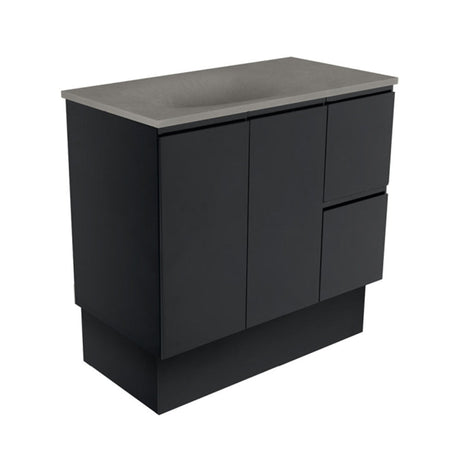 Fienza SAT90ZBKR Satori Fingerpull On Kickboard Vanity 900mm Right Drawers Satin Black - Vanity Units Freestanding