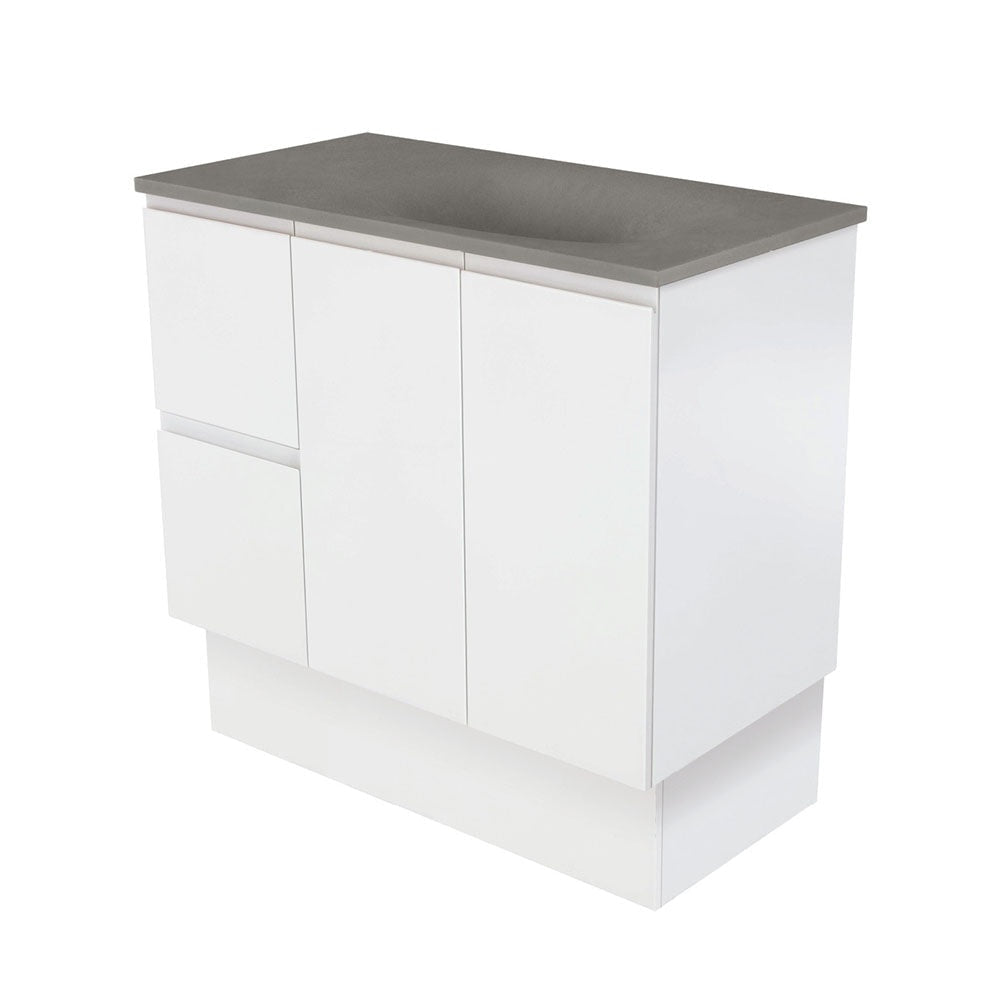 Fienza SAT90ZKL Satori Fingerpull On Kickboard Vanity 900mm Left Drawers Satin White - Vanity Units Freestanding