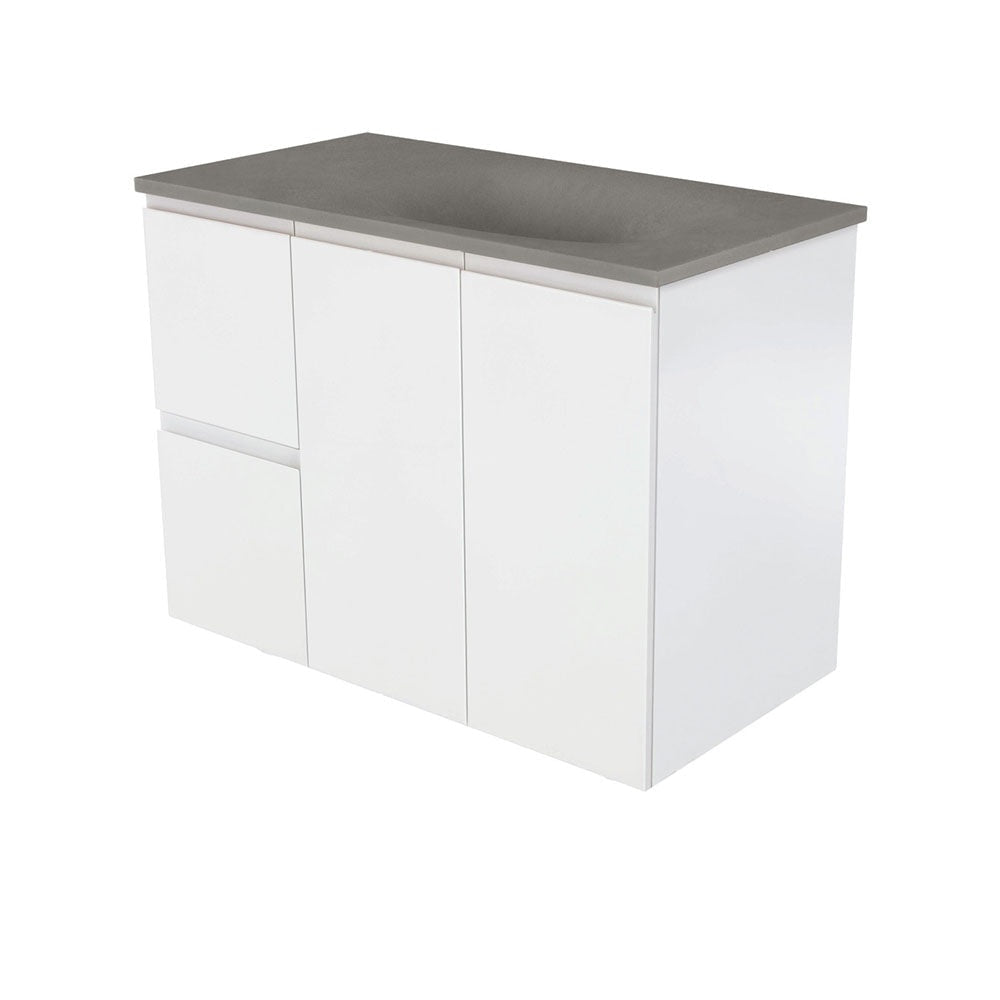 Fienza SAT90ZL Satori Fingerpull Wall Hung Vanity 900mm Left Drawers Satin White - Vanity Units Wall Hung