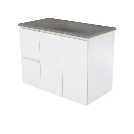 Fienza SAT90ZL Satori Fingerpull Wall Hung Vanity 900mm Left Drawers Satin White - Vanity Units Wall Hung