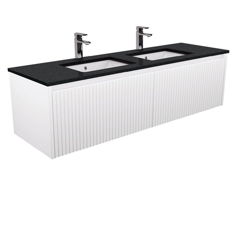 Fienza SB150RWD Sarah Black Sparkle Undermount Double Bowl 1500mm Alina Satin White Wall-Hung Vanity - Vanities