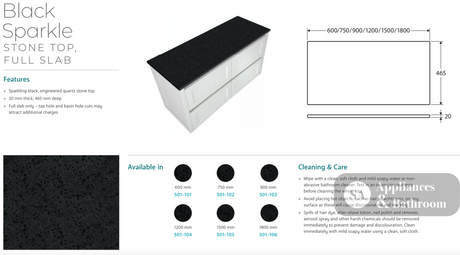 Fienza SB75RW 750mm Sarah Black Sparkle Undermount Alina Satin White Wall-Hung Vanity - Vanity Units