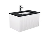 Fienza SB75RW 750mm Sarah Black Sparkle Undermount Alina Satin White Wall-Hung Vanity - Vanity Units