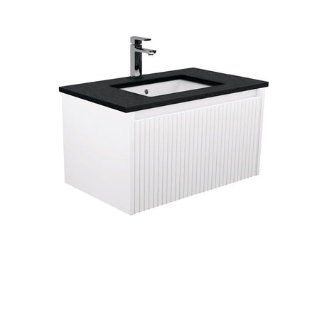 Fienza SB75RW 750mm Sarah Black Sparkle Undermount Alina Satin White Wall-Hung Vanity - Vanity Units
