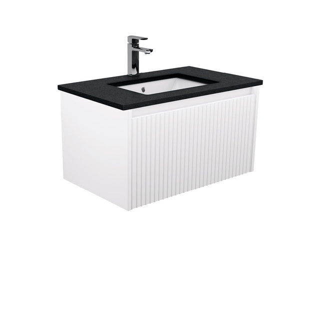 Fienza SB75RW 750mm Sarah Black Sparkle Undermount Alina Satin White Wall-Hung Vanity - Vanity Units