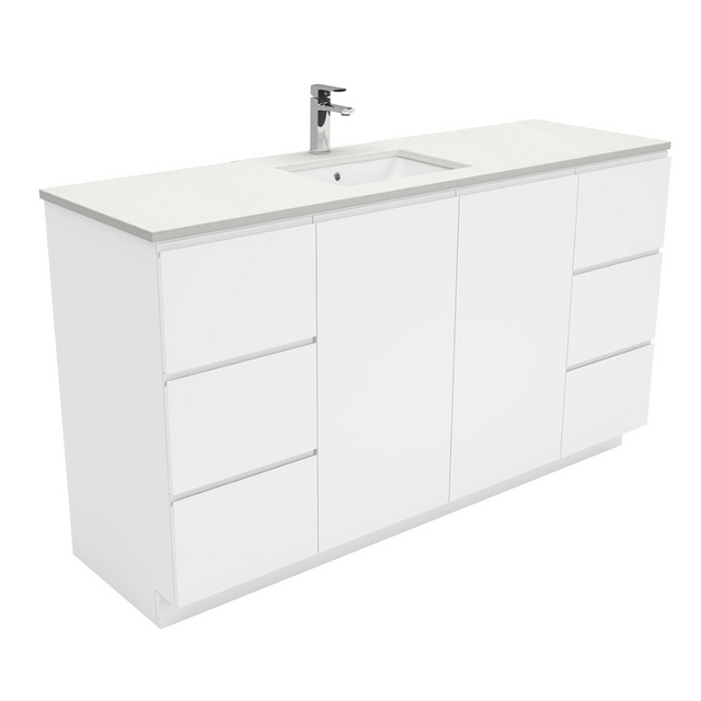 Fienza SC150CS Crystal Pure Undermount Stone Top Fingerpull 1500mm (Single Basin) Vanity Unit with Kickboard Unit White