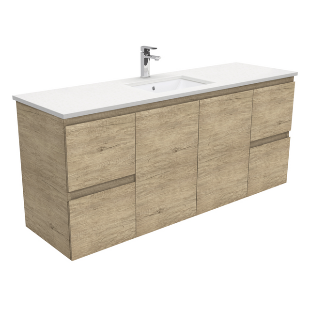 Fienza SC150SS Crystal Pure Undermount Stone Top Edge Scandi Oak 1500mm (Single Basin) Wall Hung Vanity Unit - Vanity