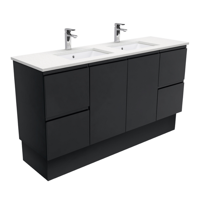 Fienza SC150ZBKD Crystal Pure Undermount Stone Top Fingerpull Satin Black 1500mm (Double Basin) Vanity Unit with