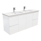 Fienza SC150ZD Crystal Pure Undermount Stone Top Fingerupll 1500mm (Double Basin) Wall Hung Vanity Unit Satin White