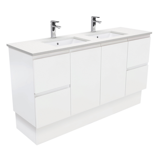 Fienza SC150ZKD Crystal Pure Undermount Stone Top Fingerpull 1500mm (Double Basin) Vanity Unit with Kickboard Satin