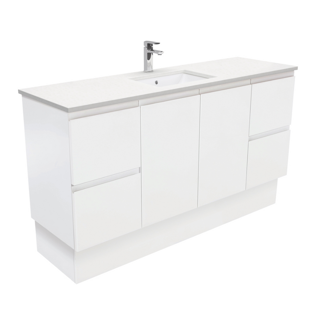 Fienza SC150ZKS Crystal Pure Undermount Stone Top Fingerpull 1500mm (Single Basin) Vanity Unit with Kickboard Unit